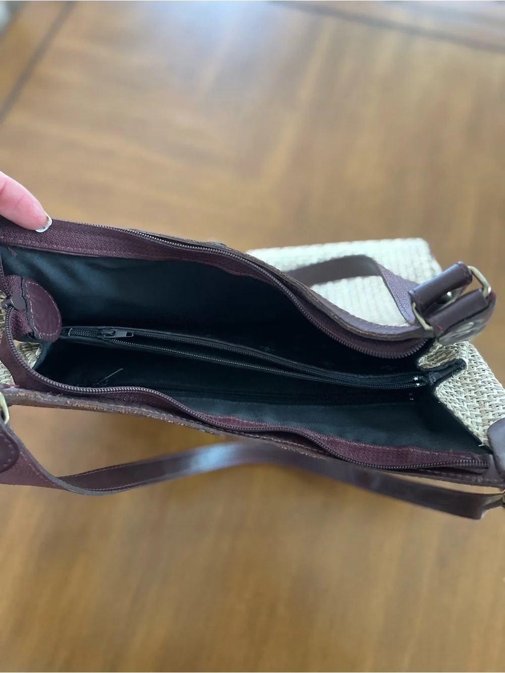 Vintage Anne Klein Woven Tote with Burgundy Leather Trim